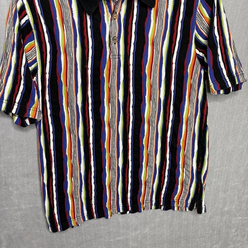 Vintage Tundra Polo Shirt Men's Large 90s Coogi Style Multicolor 3D Knit Y2k